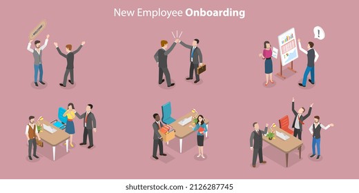 3D Isometric Flat  Conceptual Illustration Of Employee Onboarding, Getting Experience In New Work Team