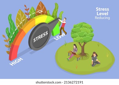 3D Isometric Flat  Conceptual Illustration of Stress Level Reducing, Decrease Emotion Overload, Burnout and Fatigue