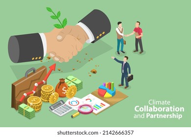 3D Isometric Flat  Conceptual Illustration Of Climate Collaboration And Partnership, Environmental Sustainability Agreement