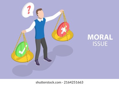 3D Isometric Flat  Conceptual Illustration Of Moral Issue, Ethical Dilemma, Decision Making