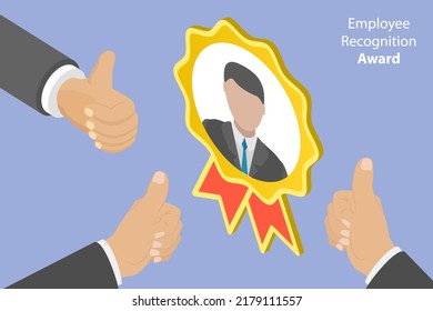 3D Isometric Flat  Conceptual Illustration Of Employee Recognition Award, Best Worker Reward