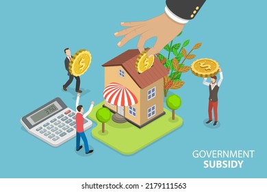 3D Isometric Flat  Conceptual Illustration Of Government Subsidy, Financial Support From Federal Budget