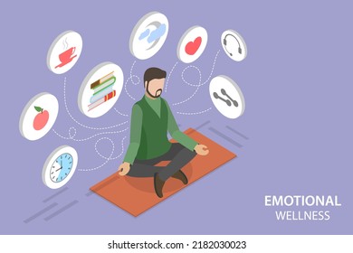 3D Isometric Flat  Conceptual Illustration Of Emotional Wellness, Self Care And Healthy Life