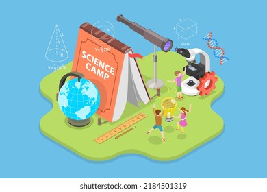 3D Isometric Flat  Conceptual Illustration of Science Camp, STEM Education and Engineering for Kids - Powered by Shutterstock