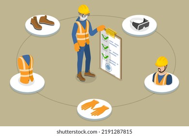 3D Isometric Flat  Conceptual Illustration Of Occupational Safety, Safe Workplace And Injury Prevention