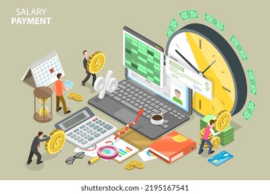 3D Isometric Flat  Conceptual Illustration Of Salary Payment, Automated Payroll System