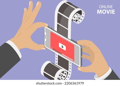 3D Isometric Flat  Conceptual Illustration of Online Movie, Mobile Video Streaming - Powered by Shutterstock