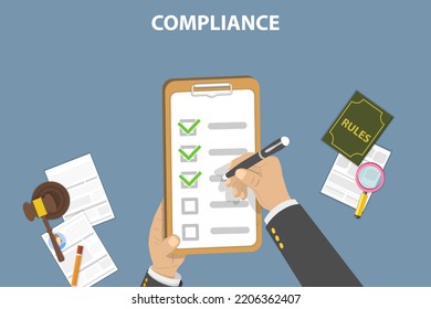 3D Isometric Flat  Conceptual Illustration Of Compliance, Checklist With Requirements