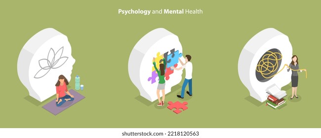 3D Isometric Flat  Conceptual Illustration of Psychology And Mental Health, Therapy and Counselling Services - Powered by Shutterstock