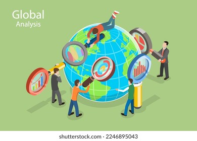 3D Isometric Flat  Conceptual Illustration of Global Market Analysis, Globalization and International Trade