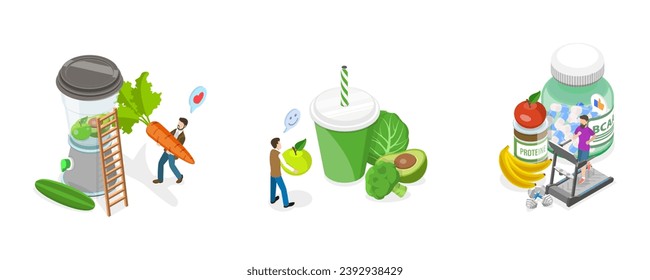 3D Isometric Flat  Conceptual Illustration of Fitness Nutrition, Healthy Eating - Powered by Shutterstock