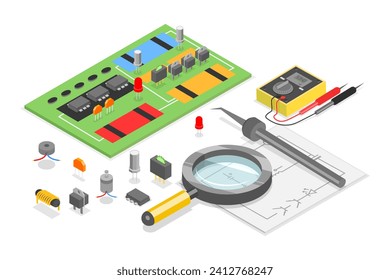 3D Isometric Flat  Conceptual Illustration of Repair Of Electronic Equipment, Service Center, Workshop - Powered by Shutterstock