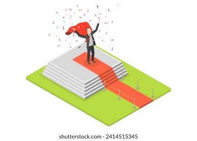 3D Isometric Flat  Conceptual Illustration of Super Hero Businessman, VIP Event, Luxury Celebration