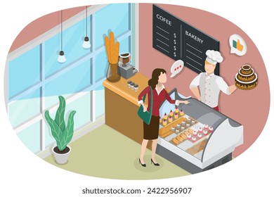 3D Isometric Flat  Conceptual Illustration of Bakery Shop, Inside Interior - Powered by Shutterstock