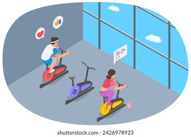 3D Isometric Flat  Conceptual Illustration of Cycling, Spinning Exercise - Powered by Shutterstock