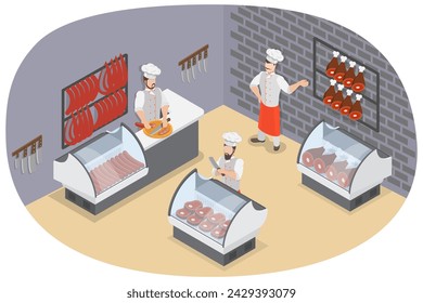 3D Isometric Flat  Conceptual Illustration of Butchers Shop, Meat Store - Powered by Shutterstock