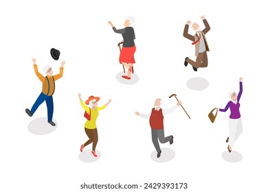 3D Isometric Flat  Conceptual Illustration of Happy Seniors, Retired Dancers - Powered by Shutterstock