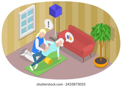 3D Isometric Flat  Conceptual Illustration of Physiotherapist For Senior, Physiotherapy Rehab, Injury Recovery - Powered by Shutterstock