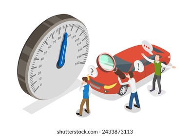 3D Isometric Flat  Conceptual Illustration of Speedometer, Car Gauge Dial Panel