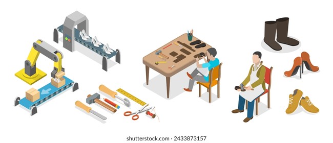 3D Isometric Flat  Conceptual Illustration of Leather Shoes Production, Shoe Making Process - Powered by Shutterstock