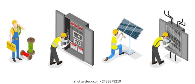 3D Isometric Flat  Conceptual Illustration of Electrical Utility Delivery, Electricity Workers - Powered by Shutterstock