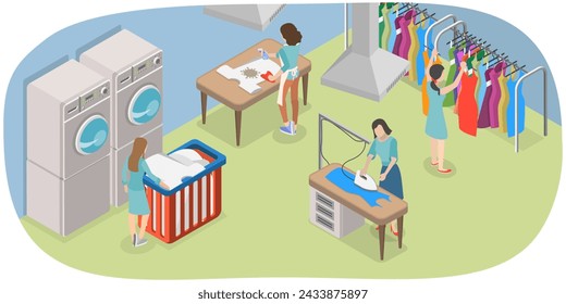 3D Isometric Flat  Conceptual Illustration of Dry Cleaning Service, Commercial Laundry - Powered by Shutterstock