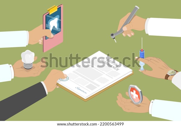 3D Isometric Flat  Conceptual\
Illustration of Dental Insurance Policy, Teeth\
Treatment
