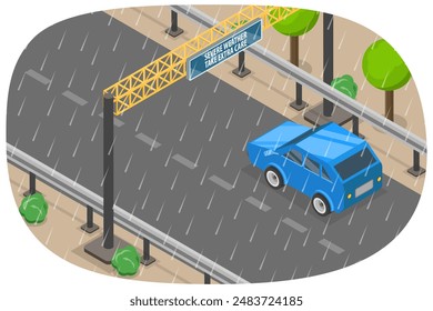 3D Isometric Flat  Illustration of Bad Weather Driving Conditions, Drive Safely in the Rain Season - Powered by Shutterstock