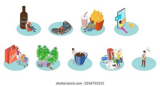 3D Isometric Flat  Illustration of Bad Addictions, Obsessed and Addicted People - Powered by Shutterstock