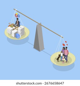 3D Isometric Flat Illustration of Balancing Life Challenge, A Decisive Comparison Of Priorities And Responsibilities