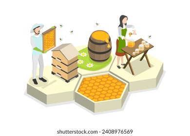 3D Isometric Flat  Illustration of Beekeeper, Nature, Apiculture and Ecology - Powered by Shutterstock