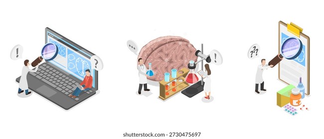 3D Isometric Flat  Illustration of Brain Neurological Health, Concept Of Research In Neurology Science
