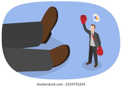 3D Isometric Flat  Illustration of Business Victory, Defeated Competitor