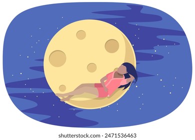 3D Isometric Flat  Illustration of Calm Dreaming, Young Woman Sleeping - Powered by Shutterstock