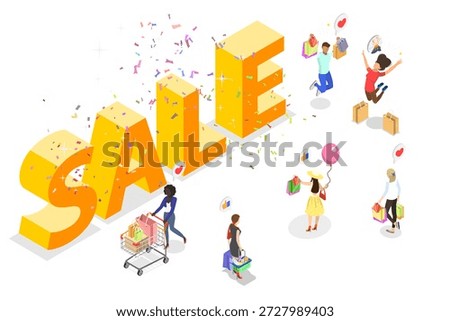 3D Isometric Flat  Illustration of Compulsive Shopping, E-commerce Advertising