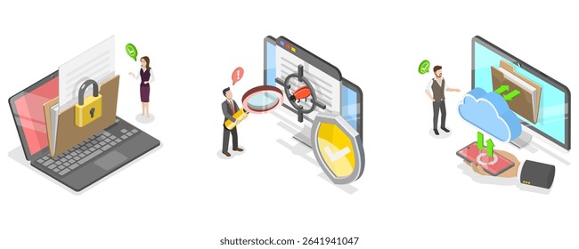 3D Isometric Flat  Illustration of Data Loss Prevention , Online Data Protection