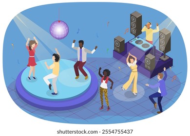 3D Isometric Flat  Illustration of Disco Club People, Nightlife Youth Event - Powered by Shutterstock