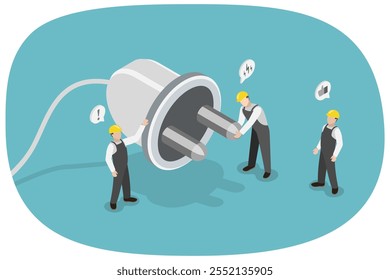 3D Isometric Flat  Illustration of Eectricity Repair Expert Occupation, Sustainable Energy - Powered by Shutterstock