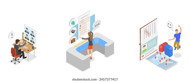 3D Isometric Flat  Illustration of Entry Permission, Visa Application Approval