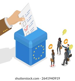 3D Isometric Flat  Illustration of EU Voting, Participating In Elections In The European Union