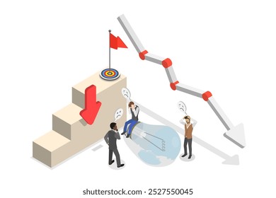 3D Isometric Flat  Illustration of Fail Start Up, New Business Failure