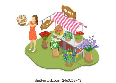 3D Isometric Flat  Illustration of Flower Market, Small Business of Florist - Powered by Shutterstock