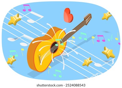 3D Isometric Flat  Illustration of Guitar Music, Entertainment Party Poster Design - Powered by Shutterstock