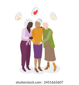 3D Isometric Flat  Illustration of Happy Old Age, Cheerful Elderly Group - Powered by Shutterstock