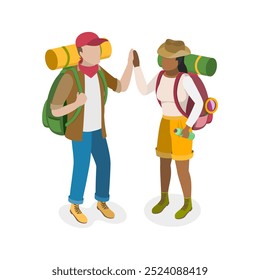 3D Isometric Flat  Illustration of Hiking Tourist Couple, Outdoors Adventure, Travel and Tourism - Powered by Shutterstock