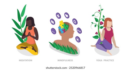 3D Isometric Flat  Illustration of Human Mental Health, Healthy Lifestyle - Powered by Shutterstock