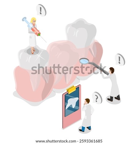 3D Isometric Flat  Illustration of Impacted Tooth, Swollen Gum Due to Tooth Problem