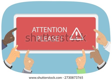 3D Isometric Flat  Illustration of Important Announcement, Numerous Arms Indicating Towards The Banner