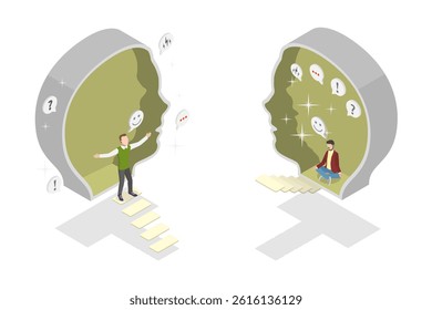 3D Isometric Flat  Illustration of Introvert Vs Extrovert, Human Personality Types