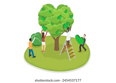 3D Isometric Flat  Illustration of Love And Care For Environment, Volunteer's Teamwork - Powered by Shutterstock